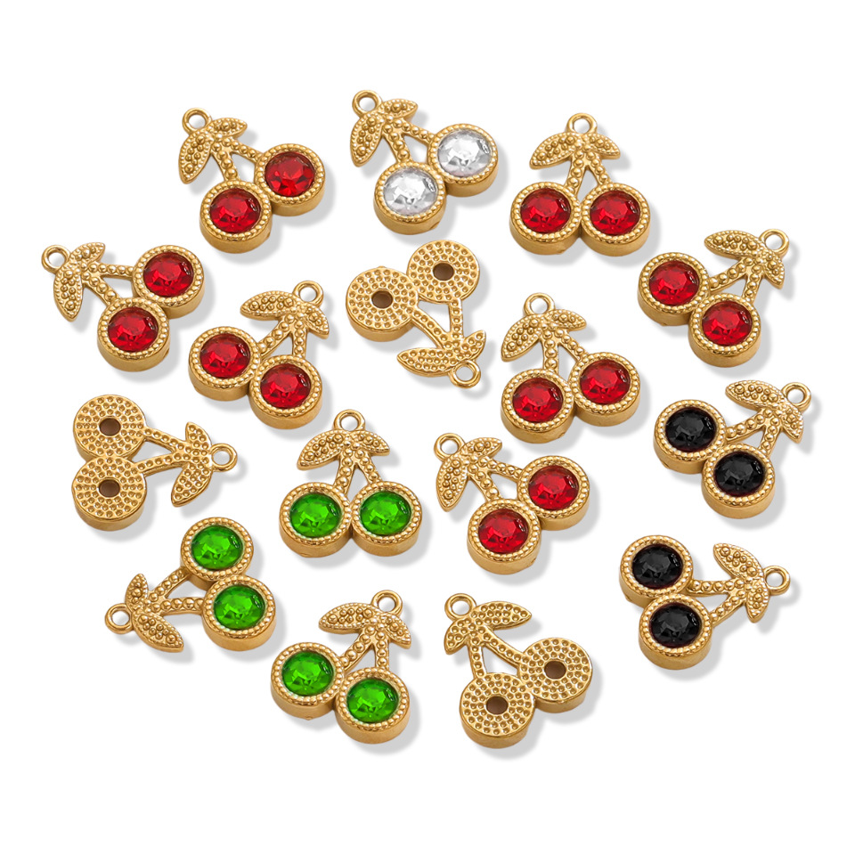 Cherry Pattern All Seasons Season 1 Piece 13.5*12mm 304 Stainless Steel PVD Coated Real Gold Plated Cherry Pendant DIY Jewelry Accessories