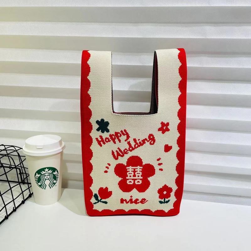 高颜値おめでたいギフトバッグニットハンドバッグ結婚お土産バッグキャンディーバッグ祝日作成ギフトバッグ卸売り|undefined