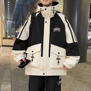 2025 Spring New Jacket Men's Youth Trend Contrast Color Hooded Jacket Workwear Loose Handsome Jacket