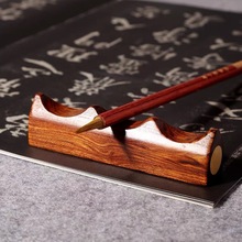 毛笔笔架红木镶铜五指笔托收纳摆件 书法用品黑梓木笔搁笔山镇尺