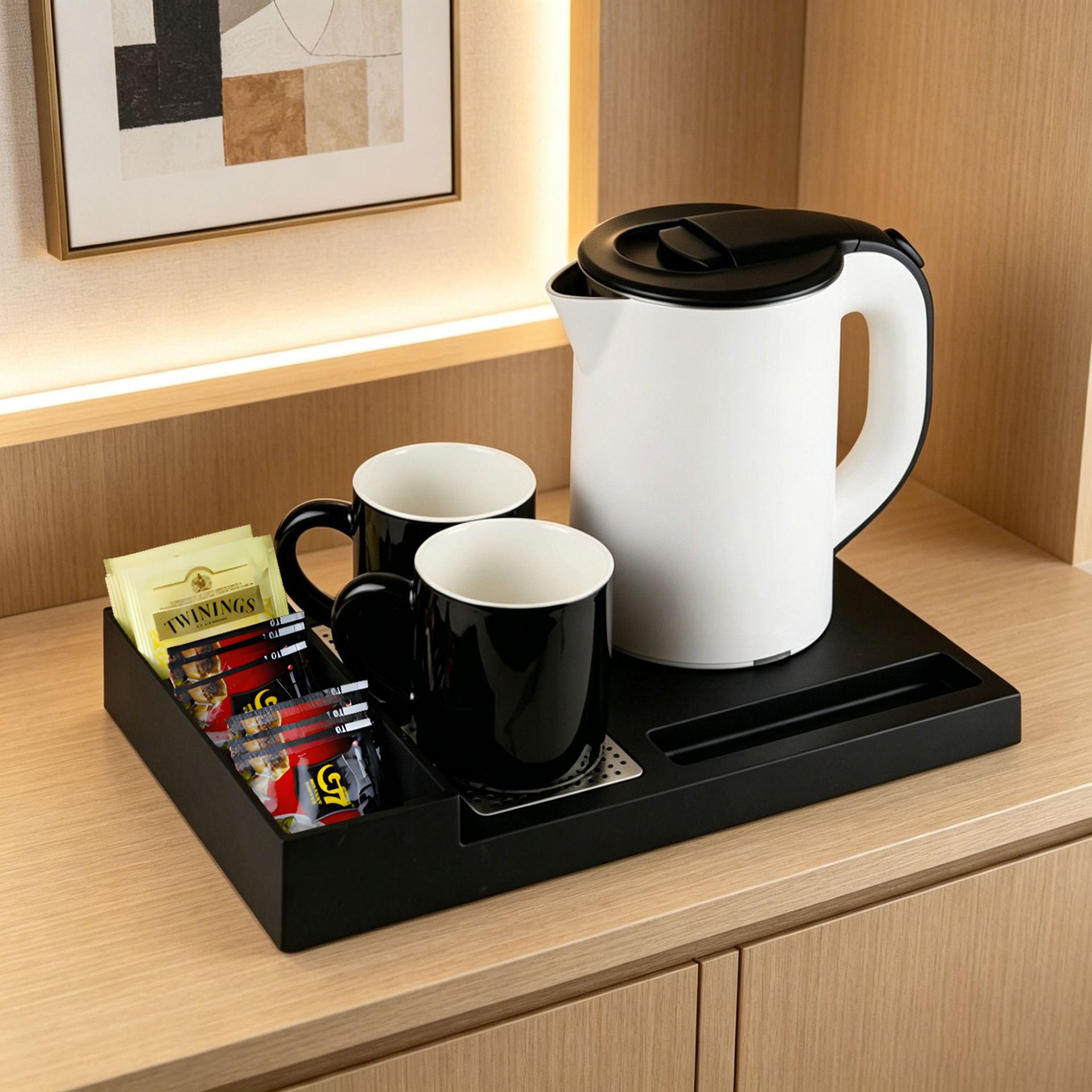 Hengxun nuevo Hervidor eléctrico bandeja hotel al por mayor habitación de invitados Hervidor eléctrico traje europeo hoja de té rejilla 0,8 litros
