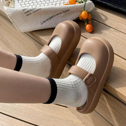New Mary Jane Slippers for Women, Summer Outdoor Wear, Japanese Student Style with Rounded Toe and Soft Sole, Cute Women's Slides, Beach Slippers