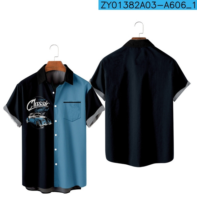 Camisa estampada digital 3D para hombres nuevos transfronterizos Camisa hawaiana de solapa de manga corta simple casual