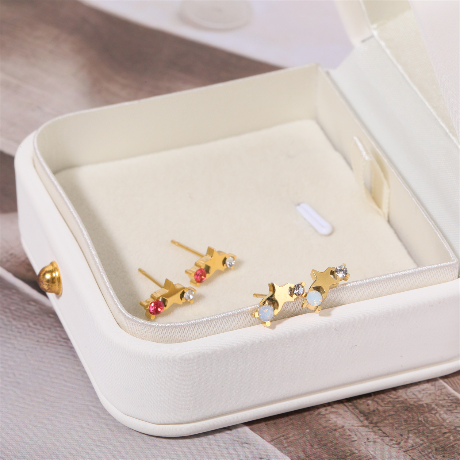 1 Pair Simple Style Constellation Inlay 201 Stainless Steel 304 Stainless Steel Zircon 18K Gold Plated Ear Studs display picture 9