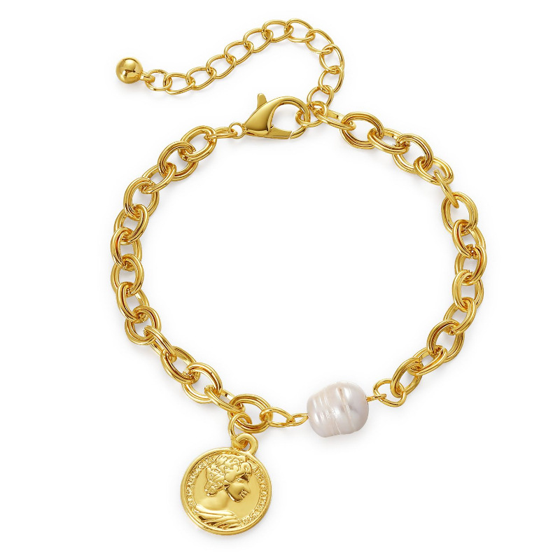 Européen Et Américain Station Indépendante Vente Chaude Perle Bracelet Femelle En Gros Réglable Neutre Chaîne Rétro Tête Coin Bracelet display picture 2