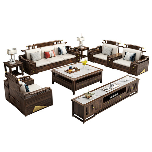 New Chinese style ebony solid wood sofa combination, large and small apartment villa furniture, modern Chinese style whole house set combination