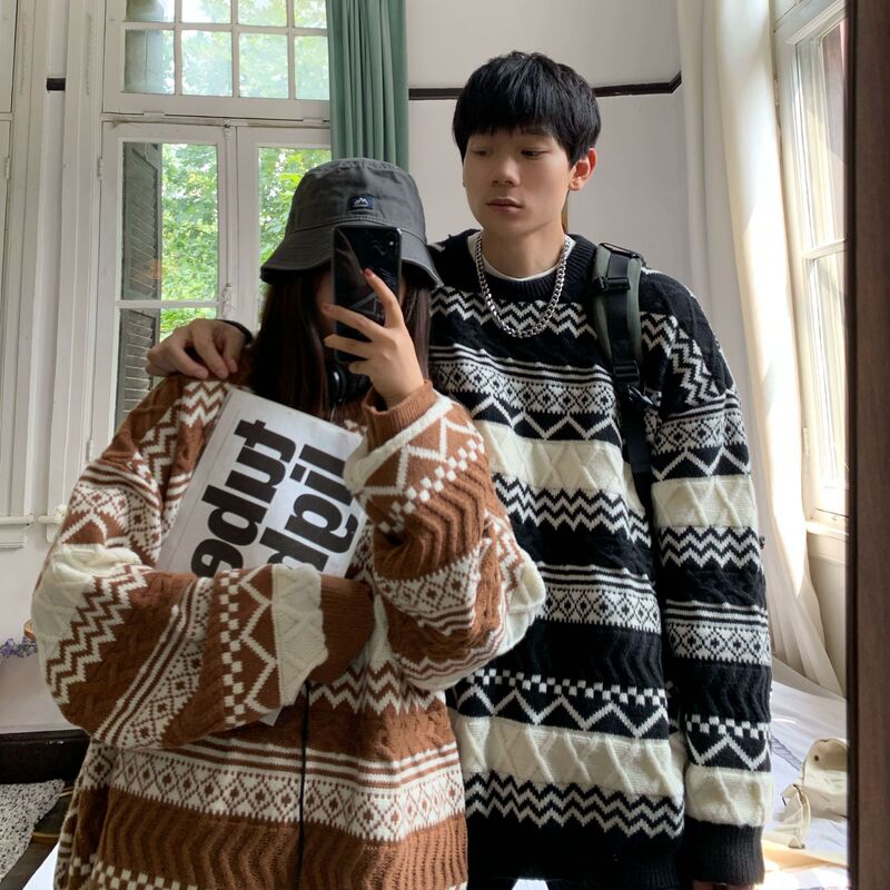 Couple's Christmas Sweater Men's Japanese Retro Lazy High-End Thick Vintage Trendy Brand Inner Winter Knitwear