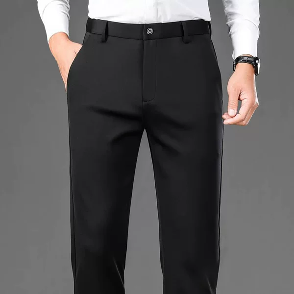 Cross-Border Popular Men's Non-Iron Stretch Trousers, Spring and Summer Ice Silk Casual Pants, Men's Straight-Leg Black Business Formal Pants