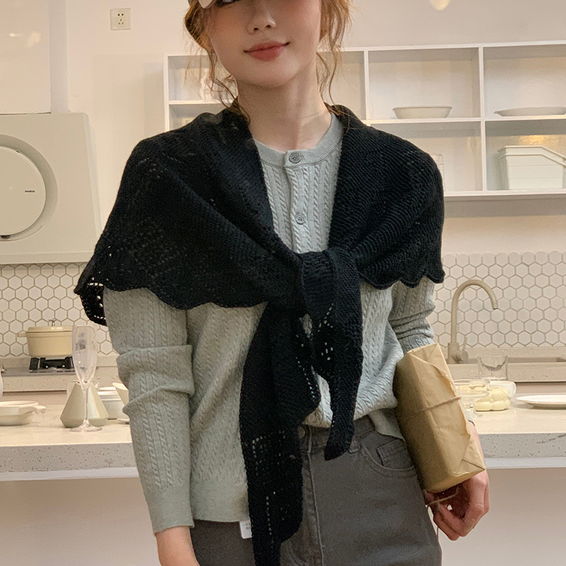 Bufanda de punto hueca para mujer, estilo coreano, capa fina, estilo occidental, bufanda triangular, chaleco, aire acondicionado, chal cálido