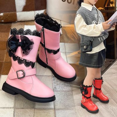 儿童长筒靴靴子秋冬女童加绒2023新款童女孩雪地靴洋气高筒靴跨境|ru