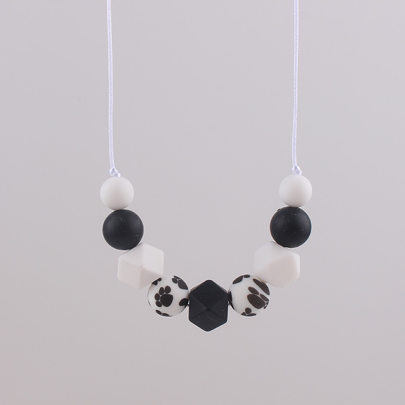 Ins Collar de mordedor para madres y bebés Juguete para bebés Collar de cuentas de silicona por transferencia de agua Collar de madre