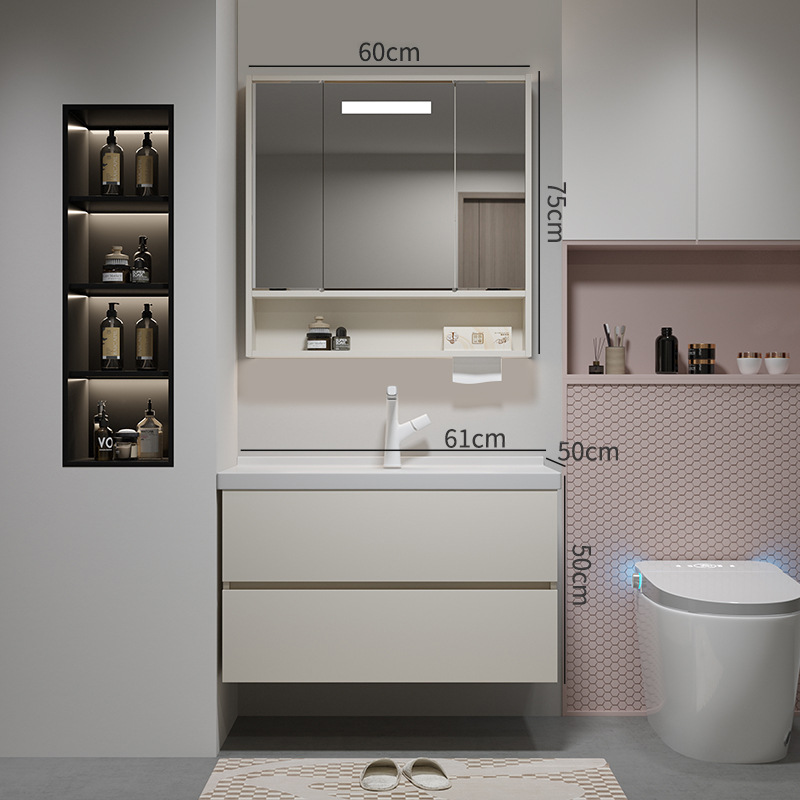 Gabinete de baño de madera sólida multicapa cerámica integral cuenca plegable Feng Shui espejo gabinete de lavabo de baño lavabo gabinete de lavabo image 14