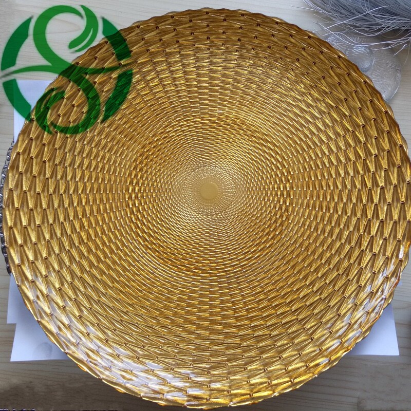 Ins Gold and Silver Multi-Color Western Electroplating High-End Woven Glass Plate Mat Set 33cm for Banquet Wedding Ins Gold and Silver Multi-Color Western Electroplating High-End Woven Glass Plate Mat Set 33cm for Banquet Wedding