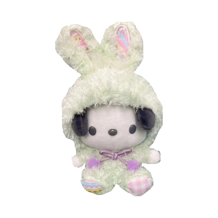 Japonés Sanrio Pascua transformación colorido conejo coolomi Yugui melodía perro muñeca de peluche colgante juguete