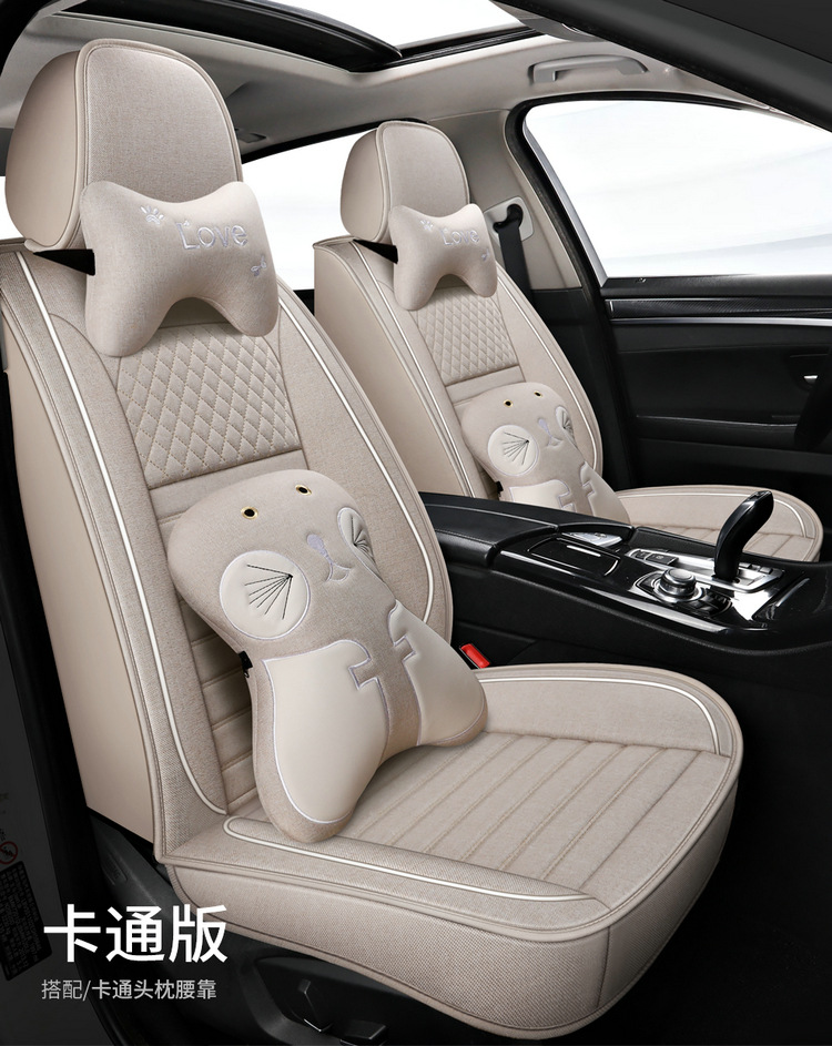 2025 New Cotton and Linen Owl Cartoon Four Seasons Universal Car Seat Cushion All-Inclusive Manufacturer Wholesale