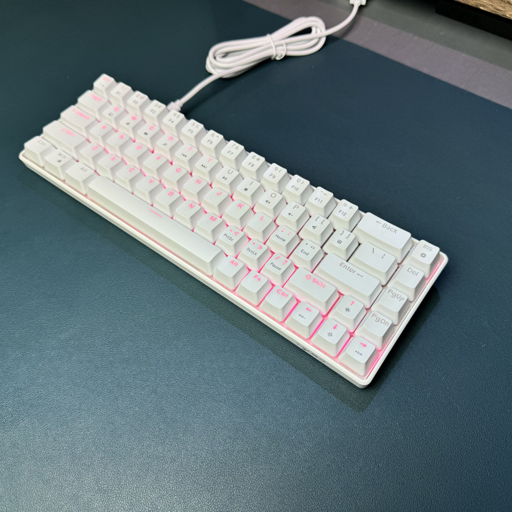68 mechanical with separated and unplugged key wires, red axis dual color injection molded keycaps, pink lighting, wired_voghion.com