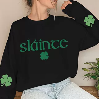 圣帕特里克Slaince幸运四叶草印花圆领卫衣欧美跨境秋冬休闲长袖