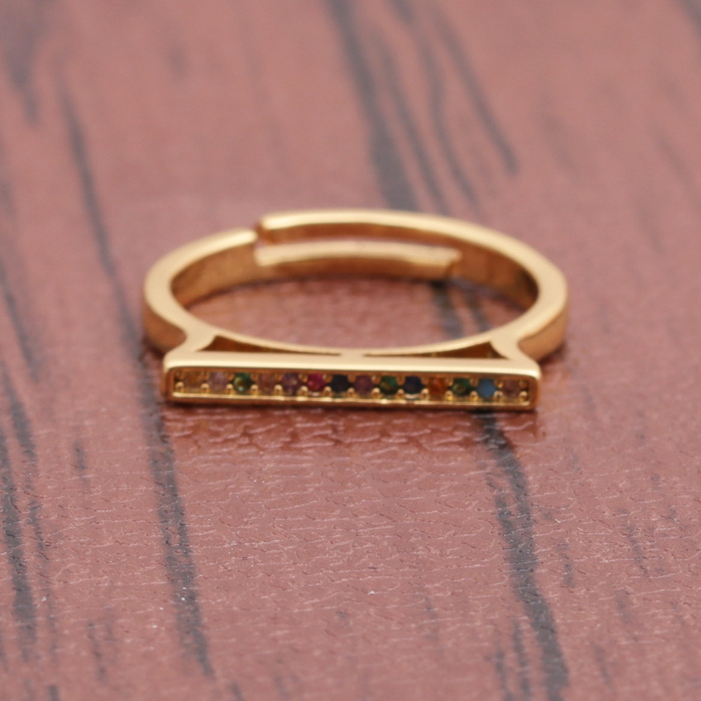 Geometric Open Color Zircon Copper Ring display picture 3