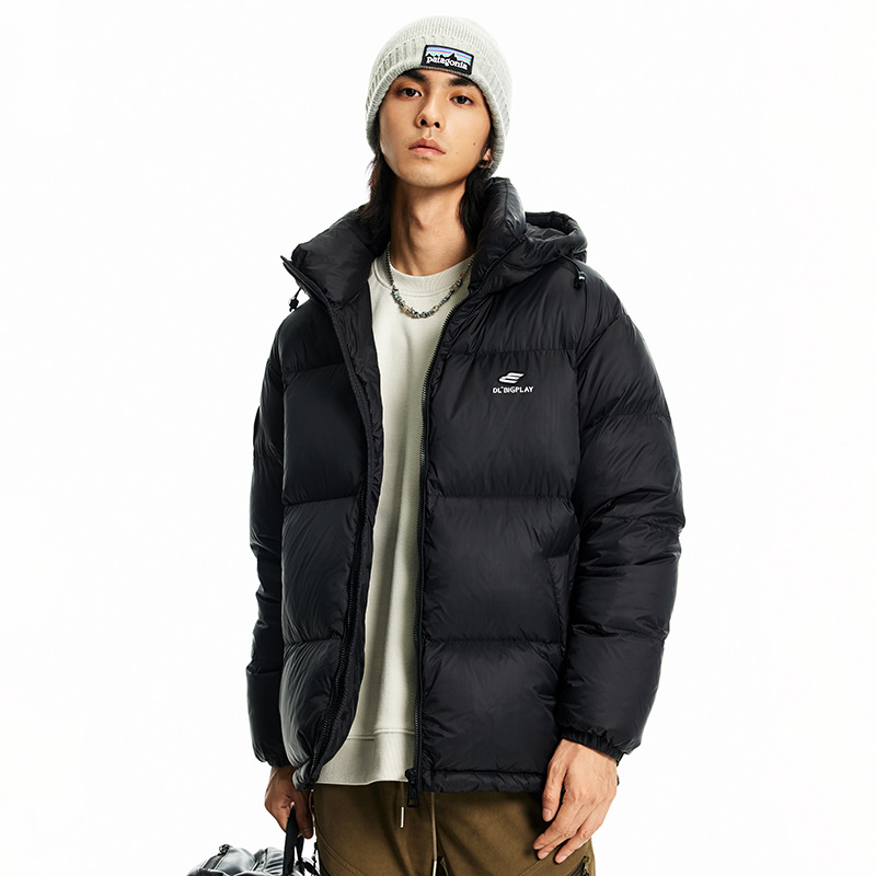Winter black bread down thick warm hooded outdoor functional windproof jacket men's loose fit_voghion.com