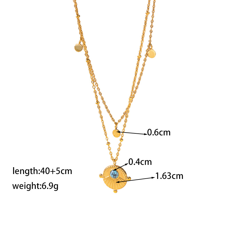 【XKN0166】더블 레이어 터콰이즈 펜던트 목걸이 골드