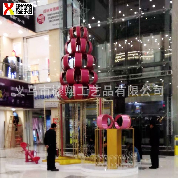 Large Indoor Christmas Tree, Shopping Mall Festive Decorative Lighted Tree, Iron Galvanized Sheet with Painted Fireworks and Bows Large Indoor Christmas Tree, Shopping Mall Festive Decorative Lighted Tree, Iron Galvanized Sheet with Painted Fireworks and Bows