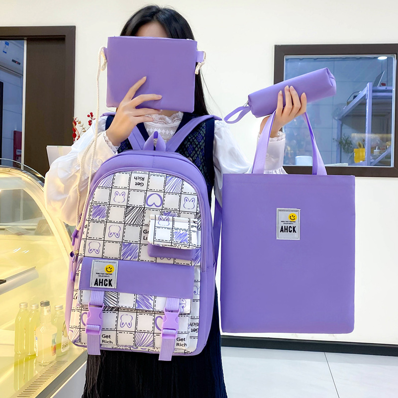 Kids Backpacks New Backpack Trend Junior High School Students Four Piece Schoolbag Large Capacity Computer Bag Backpack_voghion.com