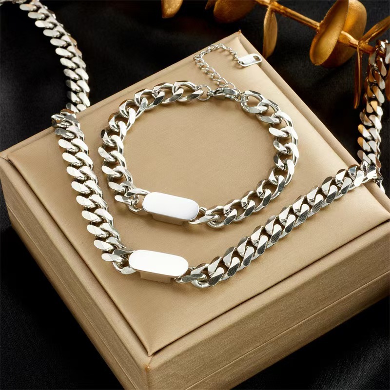 geometric necklace and bracelet hip-hop style stainless steel