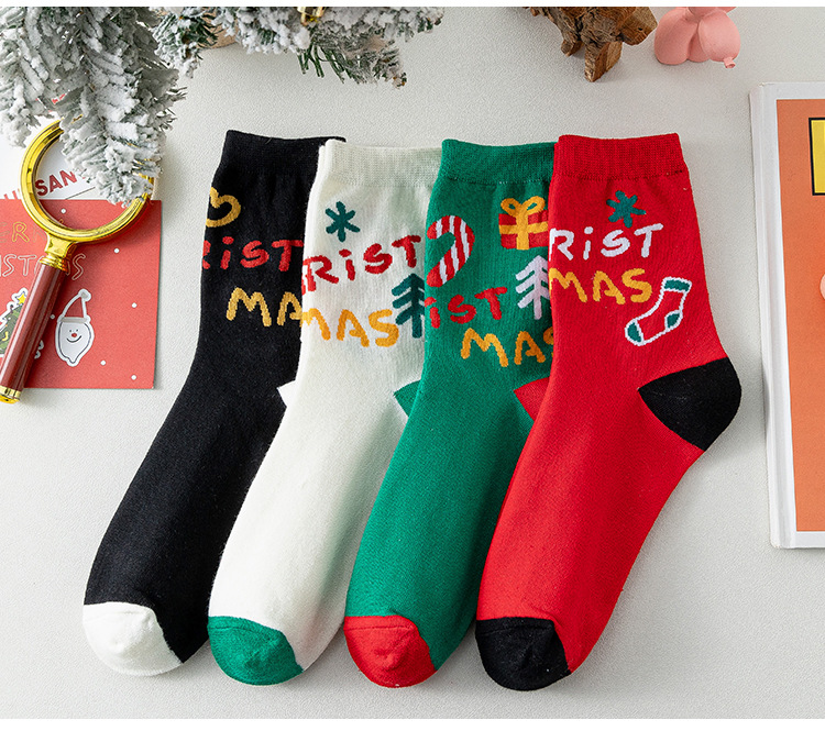 Christmas stockings, children's mid tube autumn and winter zodiac red socks, cute cartoon gingerbread man, snowman,_voghion.com