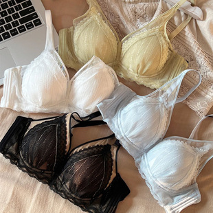 6909 French Sexy Mesh Lace Intimates Set, Comfortable, Wire-Free, Thin, Breathable, Side-Retractable Anti-Sagging Bra