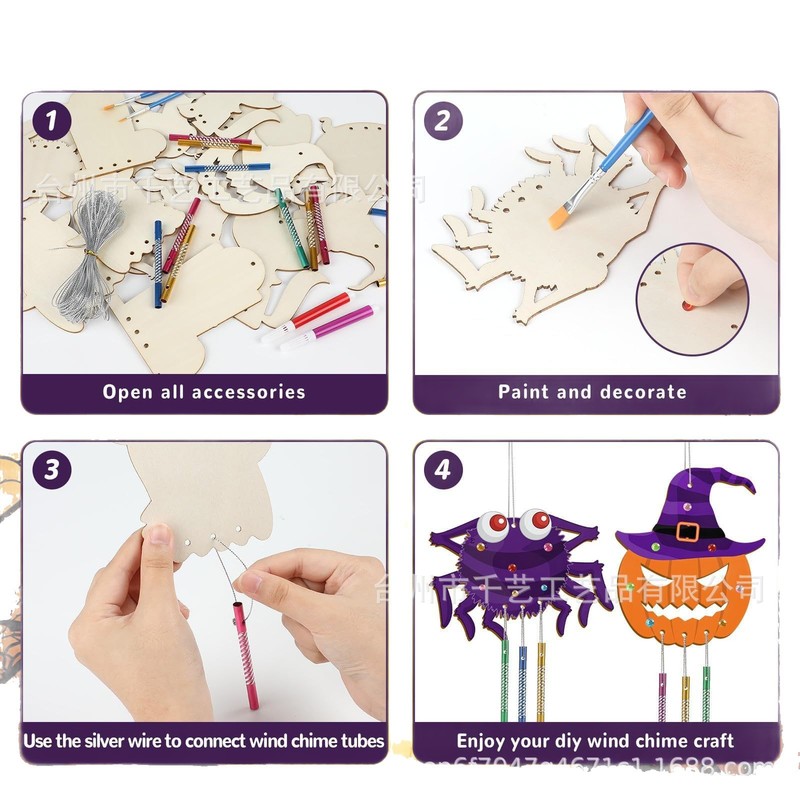 クロスボーダー木製ハロウィン装飾ウッドチップクリエイティブ子供の DIY 木製カボチャ魔女風鈴ペンダント工芸品|undefined
