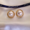 Retro accessory, earrings from pearl, silver needle, Korean style, simple and elegant design, silver 925 sample, wholesale