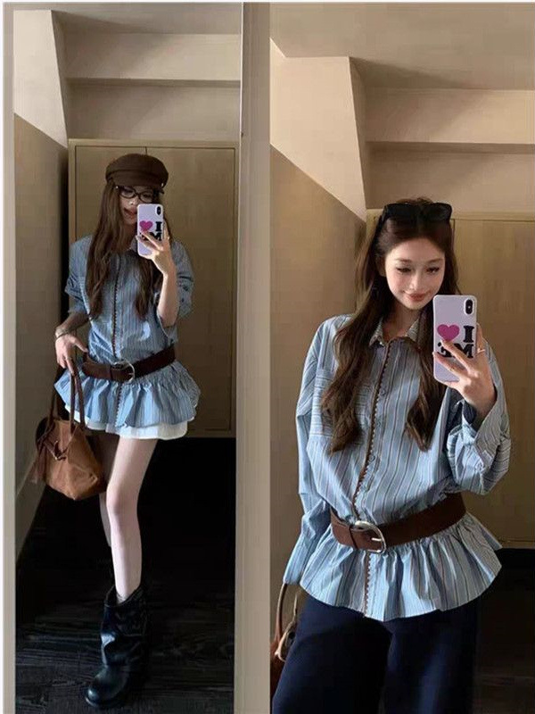Blue autumn design shirt