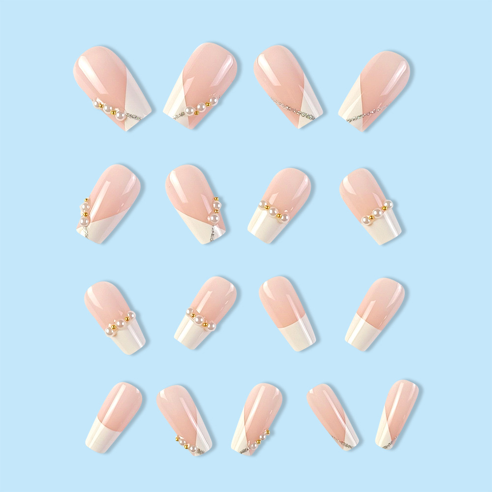 Comercio exterior estilo francés escalera punto de perforación de uñas lujosas estilo elegante 24 piezas de moda dulce parche de uñas