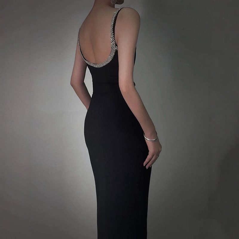 Black Sexy Rhinestone Suspender Dress Feminine Backless Slim Light Luxury Party Banquet Dress 9893 Black Sexy Rhinestone Suspender Dress Feminine Backless Slim Light Luxury Party Banquet Dress 9893
