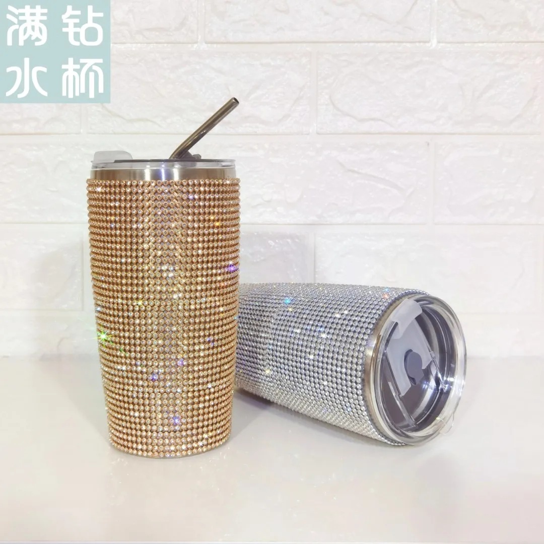 Transfronterizo exclusivo creativo 20oz taza de coche taza de helado taza portátil de alto aspecto taza de diamante incrustado taza