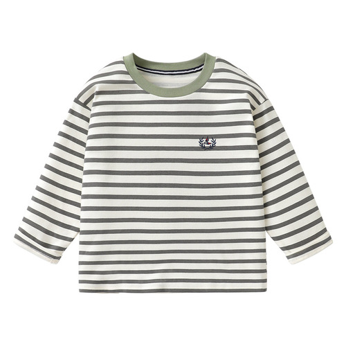 Boys' Antimicrobial Cotton Striped Long-Sleeve T-Shirt Autumn Wear Spring and Autumn Style Children's Baby Base Shirt Top Autumn