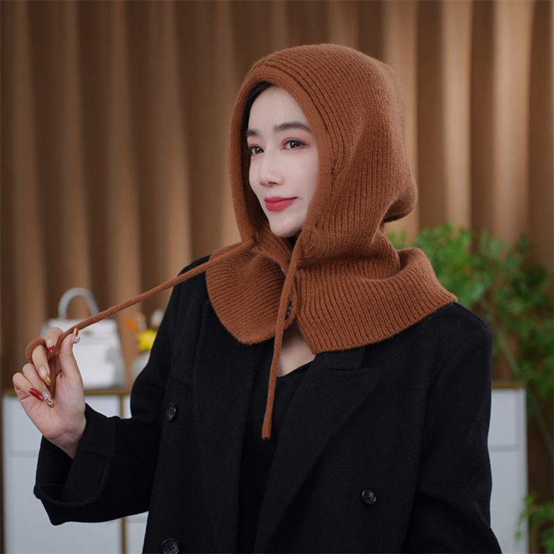 ファッションニット可拉可拉法帽子ボタン付き女性秋冬韓国版保温マフラー耳保護ヘッドキャップ両用|undefined