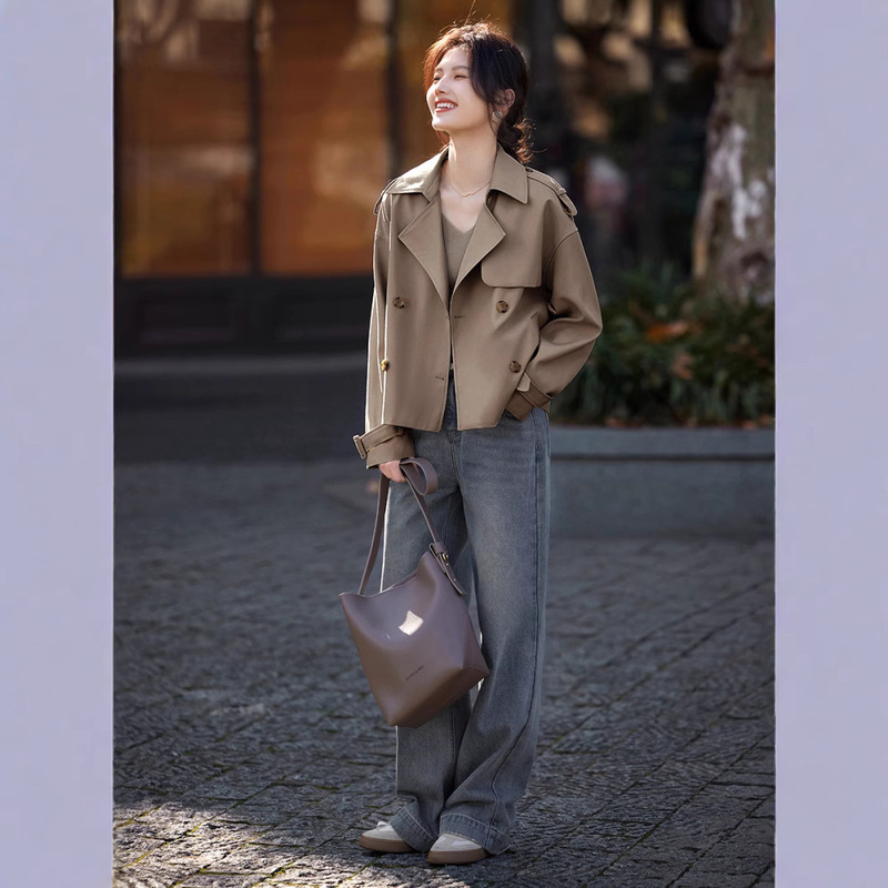 XWI欣未时尚通勤短款风衣外套女2025秋季新款休闲简约设计感上衣|undefined
