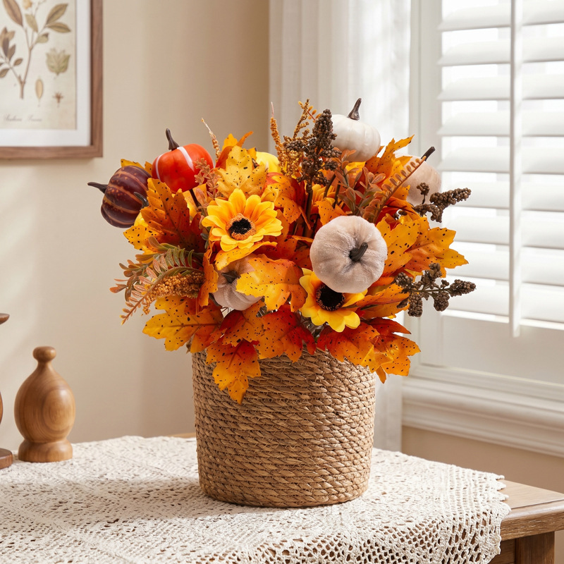 Artificial Autumn Maple Leaves, Pumpkin Bunches, Fabric Pumpkins, Maple Leaves, Berry Baskets, Thanksgiving Harvest Decorations, Harvest Season Decorations