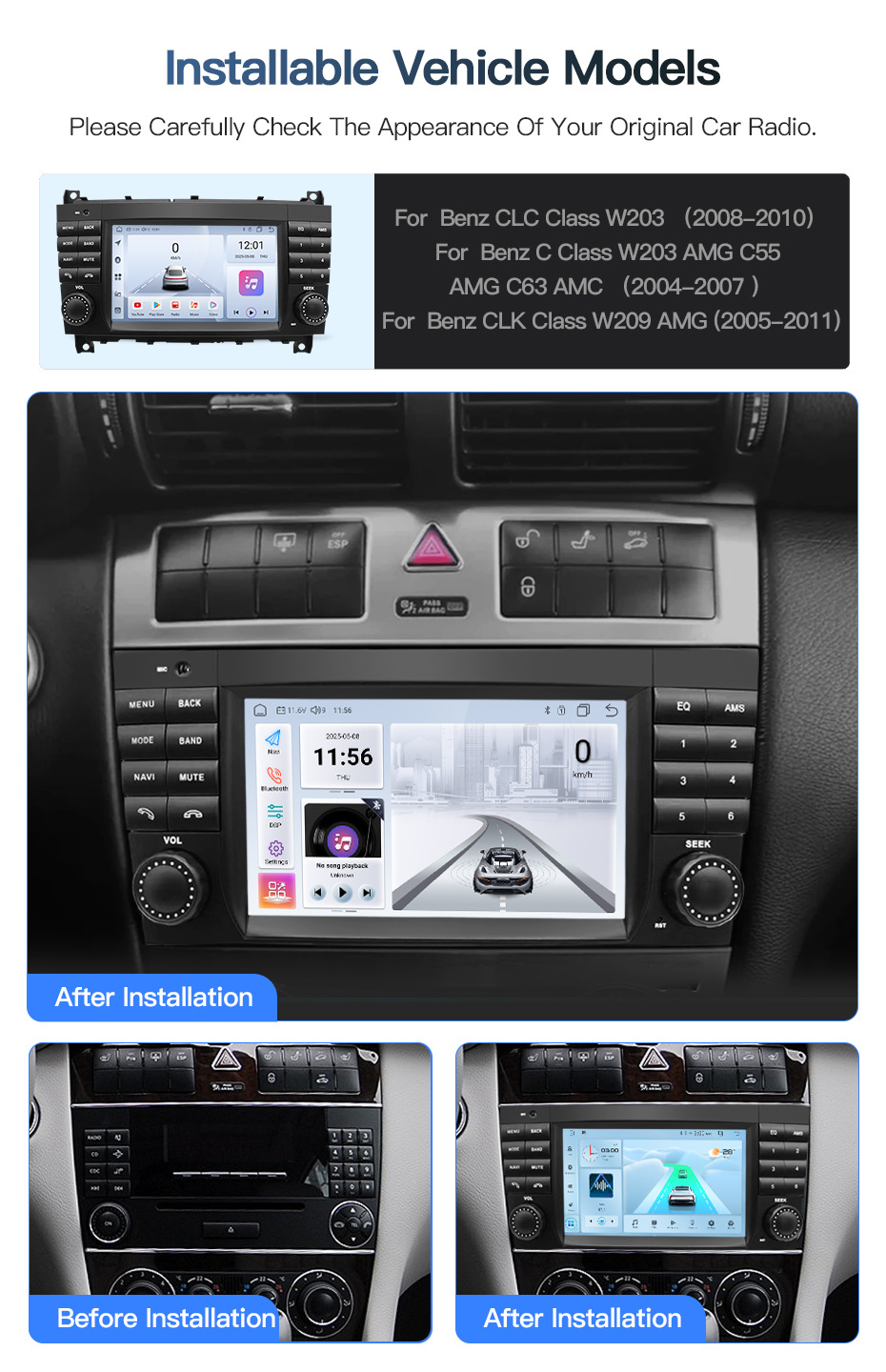 Suitable for Mercedes-Benz Clk W209 Amg Car Central Control Screen Navigation Reversing Image Radio Player
