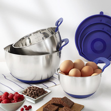 不锈钢打蛋盆沙拉碗搅拌盆带盖家用多功能防滑料理和面盆套装加厚