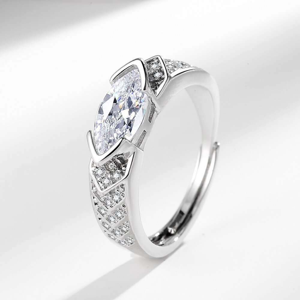 Cross-border Live Broadcast Light Luxury Style Open-ended Elegant Horse Eye Zircon Ring Women's Ins Trendy Super Fairy Online Celebrity Same Style Food Finger Ring