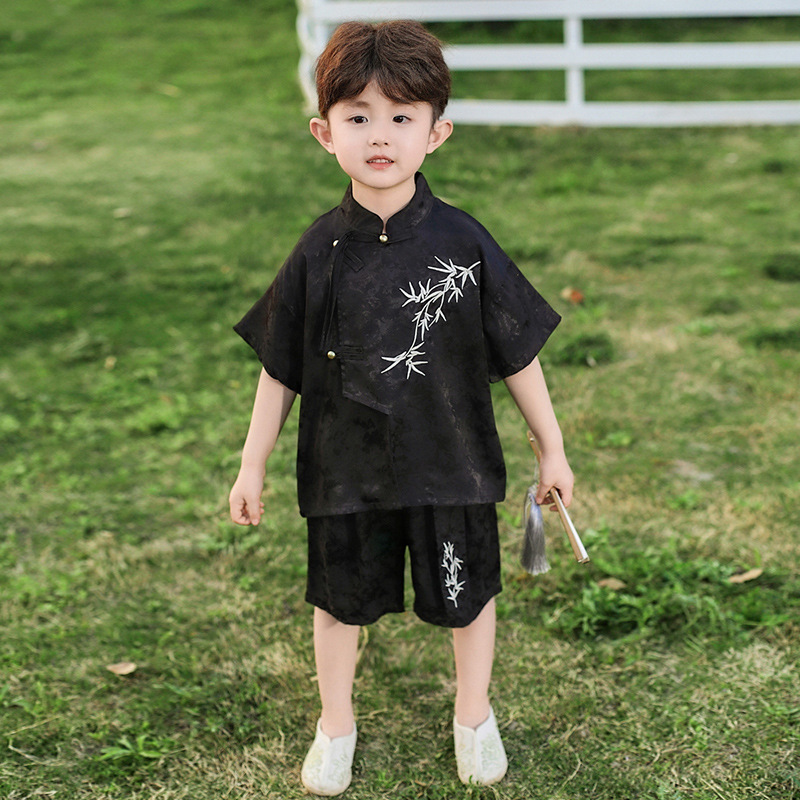 男の子の夏の漢服子供の古代スタイルの唐スーツ薄い 2025 新しい新しい中国風半袖ベビーパフォーマンススーツ|undefined