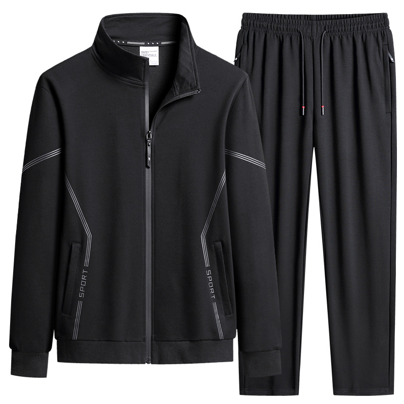 Trajes deportivos de ocio transfronterizos Cardigan de cuello de algodón de dos piezas 2026 nuevo primavera y otoño ropa de running para papá