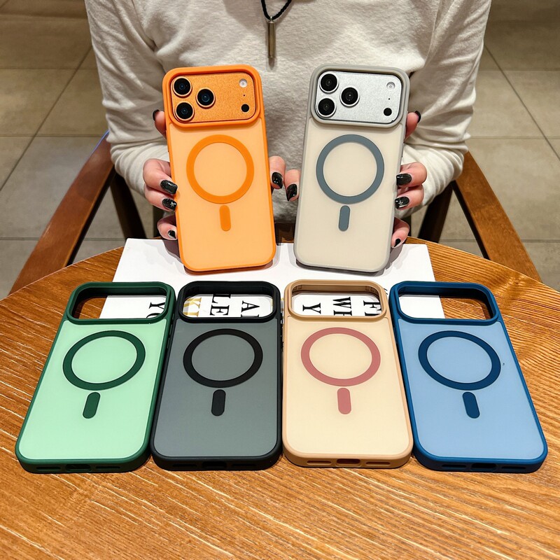 Skin-feel magnetic 17PROMAX phone case, color-blocking, anti-drop, suitable for iPhone 18, acrylic Apple protective cover