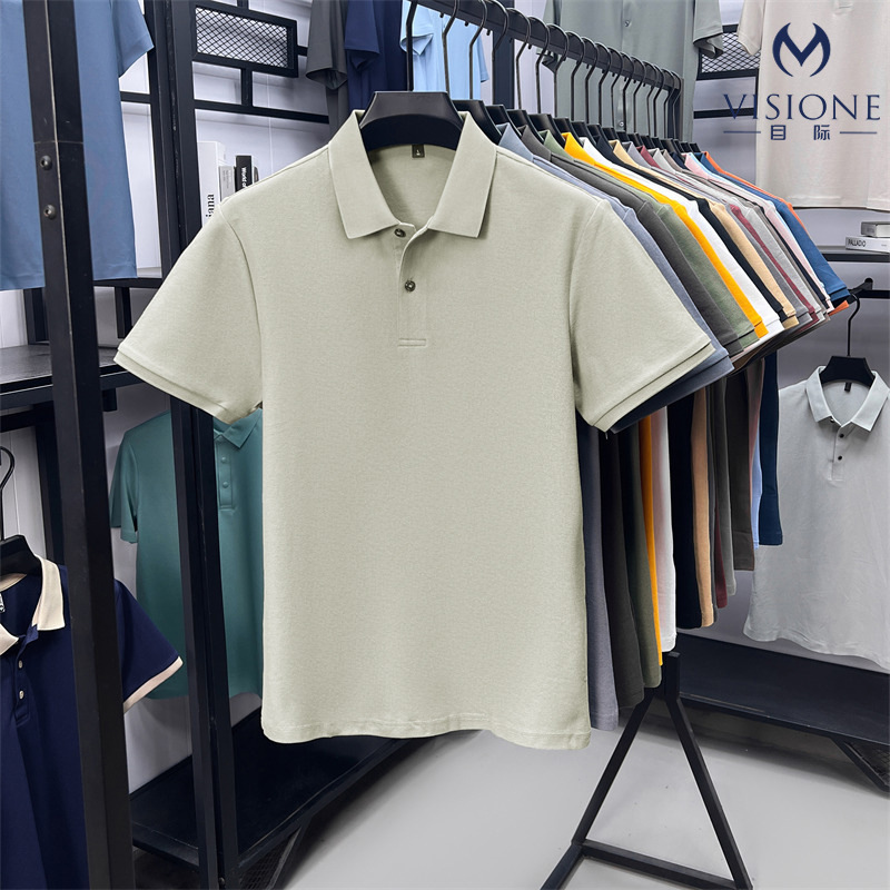 Men's Business Casual Lapel Pure Cotton Short-Sleeved Polo Shirt 2025 Summer Loose and Versatile Pure Color T-Shirt Men's Clothing