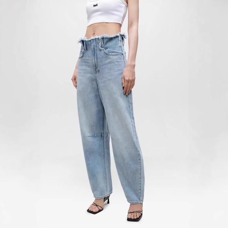 Cross-Border Low-Waist Barrel-Shaped Jeans for Women, Wide-Leg Pants, New Style 2026 Spring and Autumn Fashion Wide-Waist Design Long Pants Cross-Border Low-Waist Barrel-Shaped Jeans for Women, Wide-Leg Pants, New Style 2026 Spring and Autumn Fashion Wide-Waist Design Long Pants