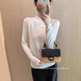 韩系蕾丝拼接半高领针织衫百搭显瘦打底毛衣欧洲站设计感洋气毛衣