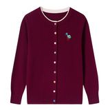 新款秋冬圆领针织羊毛开衫时尚绣花彩扣羊毛衫外套宽松妈妈毛衣，女装针织衫/毛衣，妃慕昵服饰