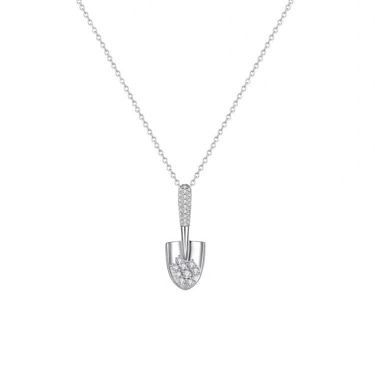 S925 Silver Fortune-Enhancing Moissanite Silver Shovel Necklace for Women, Light Luxury Niche Design Long Sweater Chain Christmas Gift
